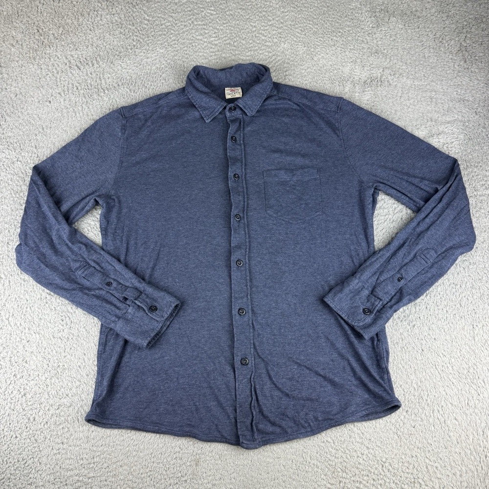 Faherty Button Up Shirt Mens Large Blue Cotton Casual Relax